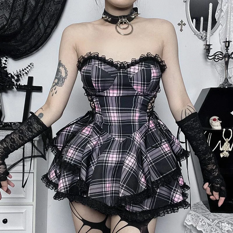 Women's Grunge Plaid A-line Short Dress