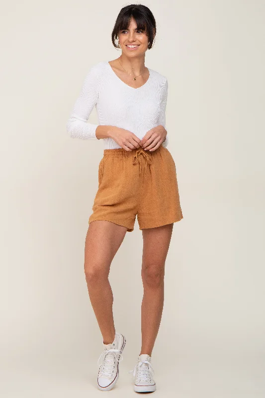 Yellow Drawstring Linen Shorts