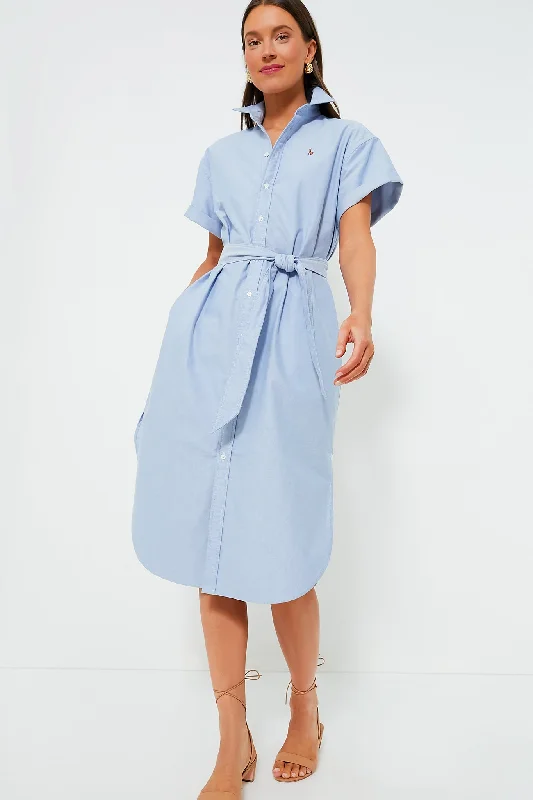 Blue Cotton Oxford Shortsleeve Day Dress