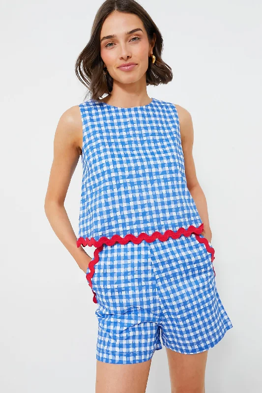 Blue Gingham Sleeveless Short Set