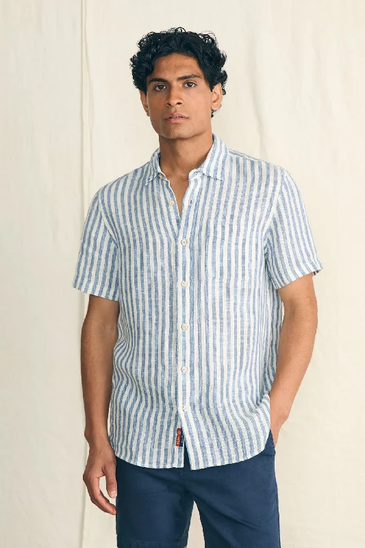 Ivory Stripe Short Sleeve Palma Linen Shirt