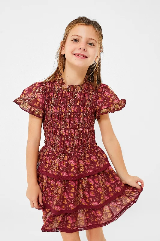 Maroon Giulia Short Sleeve Tiered Dress