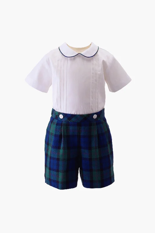 Navy Tartan Shirt and Shorts Set