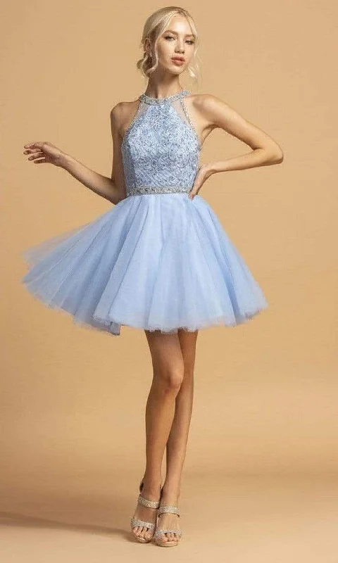 Aspeed Design - S2095 Beaded Halter Tulle Dress