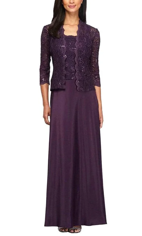 Alex Evenings - 1121198 Lace and Chiffon Dress with Lace Jacket