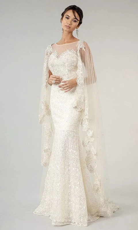 Elizabeth K - GL1918 Lace Embroidered Sheath Bridal Gown with Cape