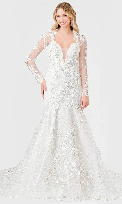 Trevi Collection MS0029 - Embroidered Sheer Long Sleeve Wedding Gown